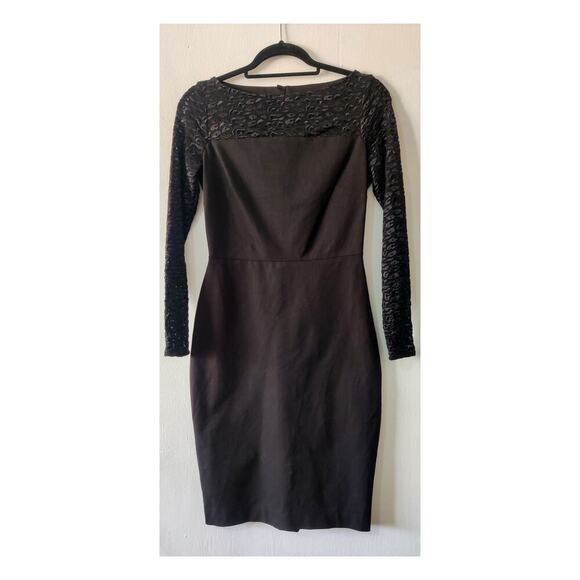Roland Mouret Black Sheath Dress Embroidered Long Sleeve Size 0 Cocktail - Picture 2 of 6